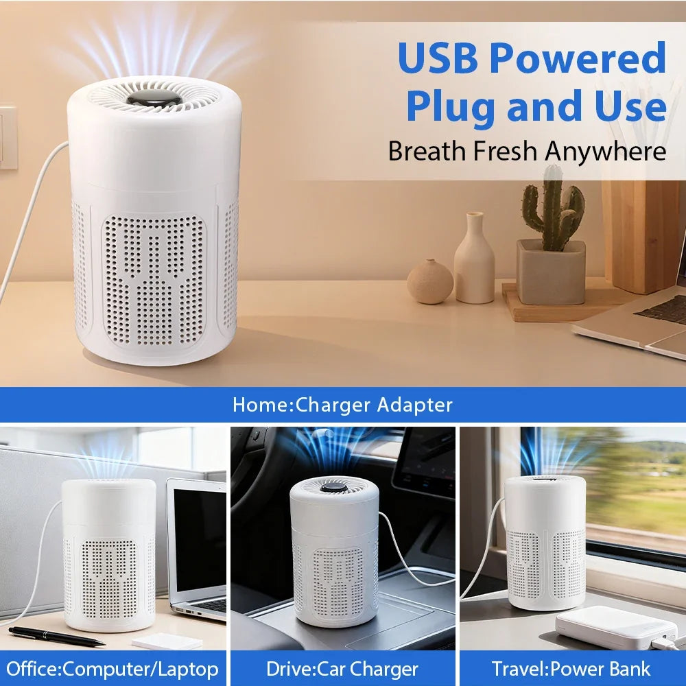 Mini Desktop Air Purifier HEPA Filter Negative Ion Technology Eliminates Formaldehyde Odors Smoke and Dust Particles Office Home